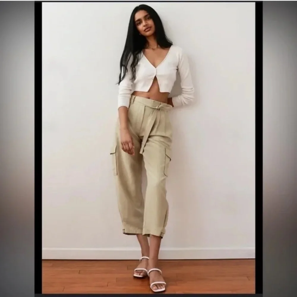 Aritzia Wilfred Kafka Belted Linen Blend Cargo Utility Pant Size 2